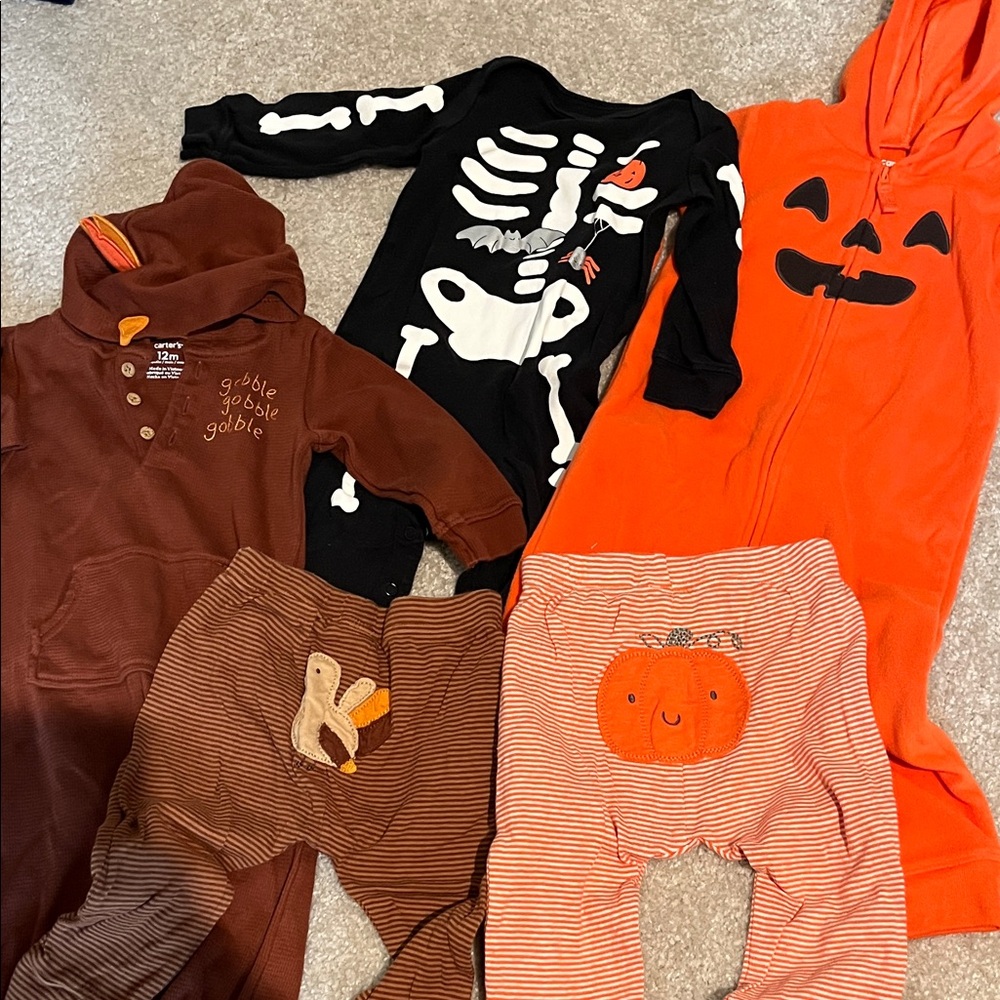 Kids Halloween & Thanksgiving Outfits 12M - Orange, Black, Brown